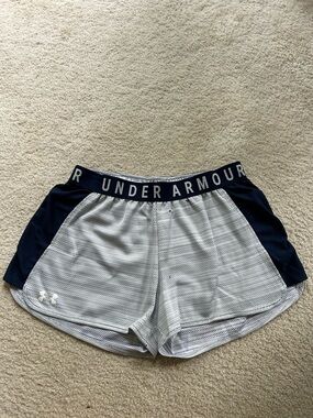 Under Armour White Mesh Athletic Shorts with Navy Side Panels